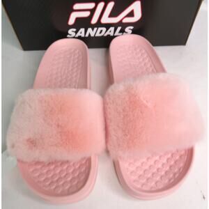 New FILA Pink Furry Chic Women's Slide Sandals Sz 8 EU 39
